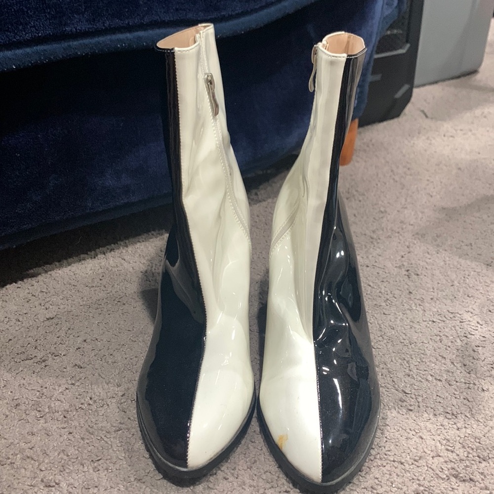 Black and White “Leather” Ankle Boots